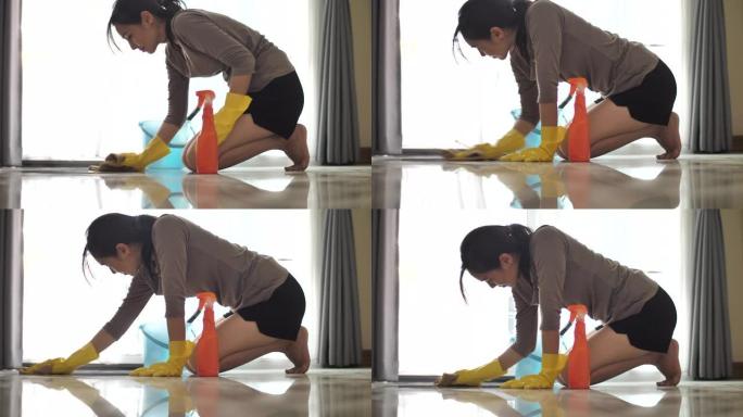 亚洲女性清洁地板洁净神器家事利器清扫专家