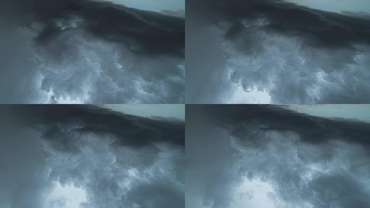 可怕的暴风雨云在天空中流淌。时间流逝