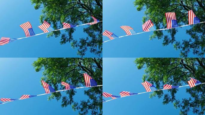 美国国旗在夏日微风中飘扬