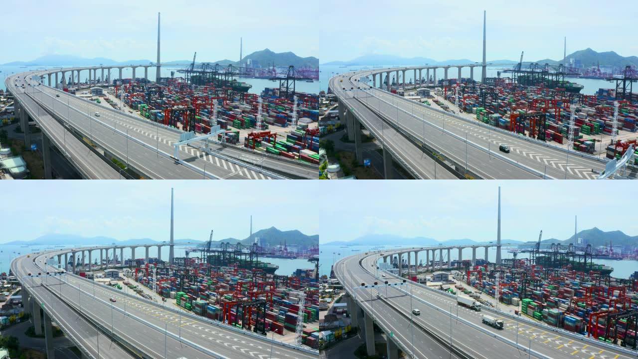 香港的货柜码头及桥梁