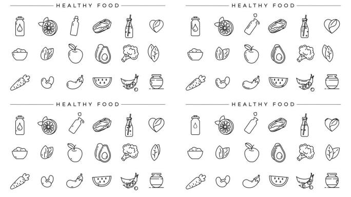 健康食品概念线风格图标集。