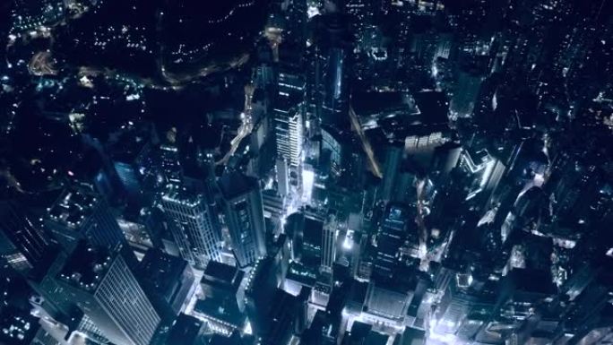 夜间香港中环无人驾驶飞机的鸟瞰图