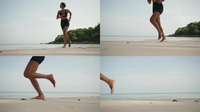 女人在沙滩上慢跑精益求精精彩纷呈与日俱进