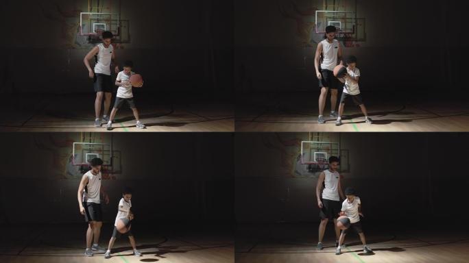 篮球运动员教儿子如何打球