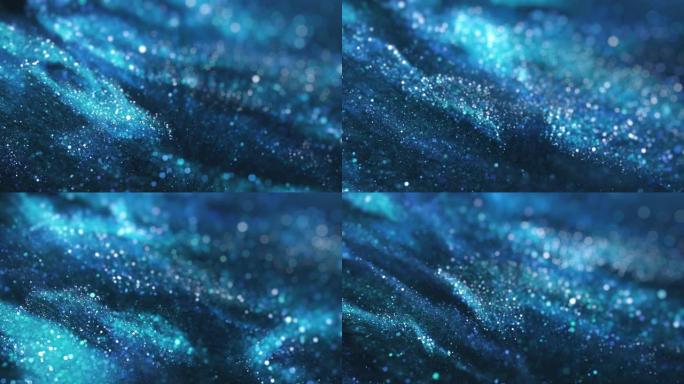 粒子流-无缝循环抽象背景-蓝色，水，Bokeh