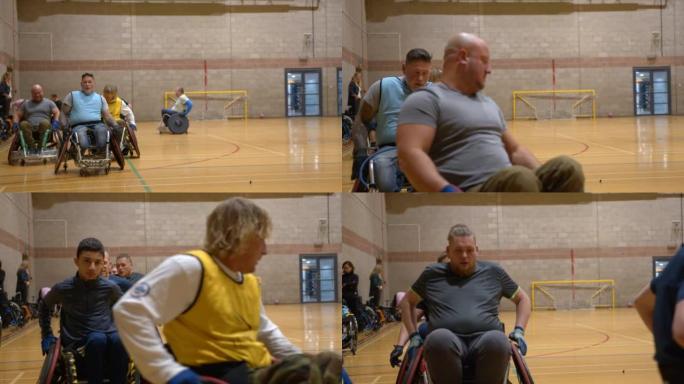 训练中的热身圈橄榄球运动比赛运动轮椅