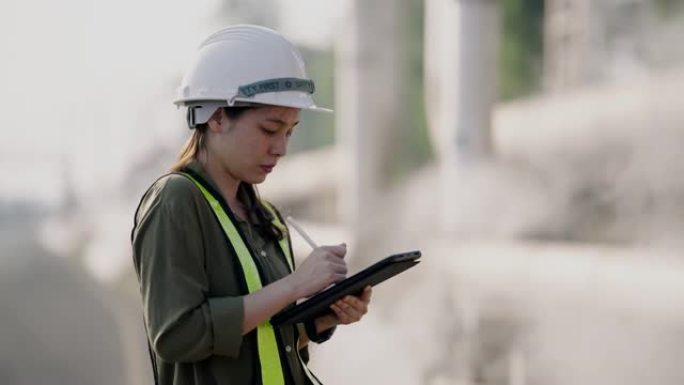 女工程师检查炼油厂工业现场的状况