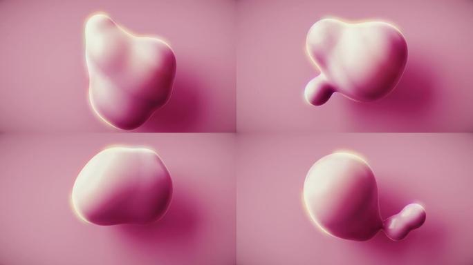 在柔和的粉红色背景上改变形状的光球