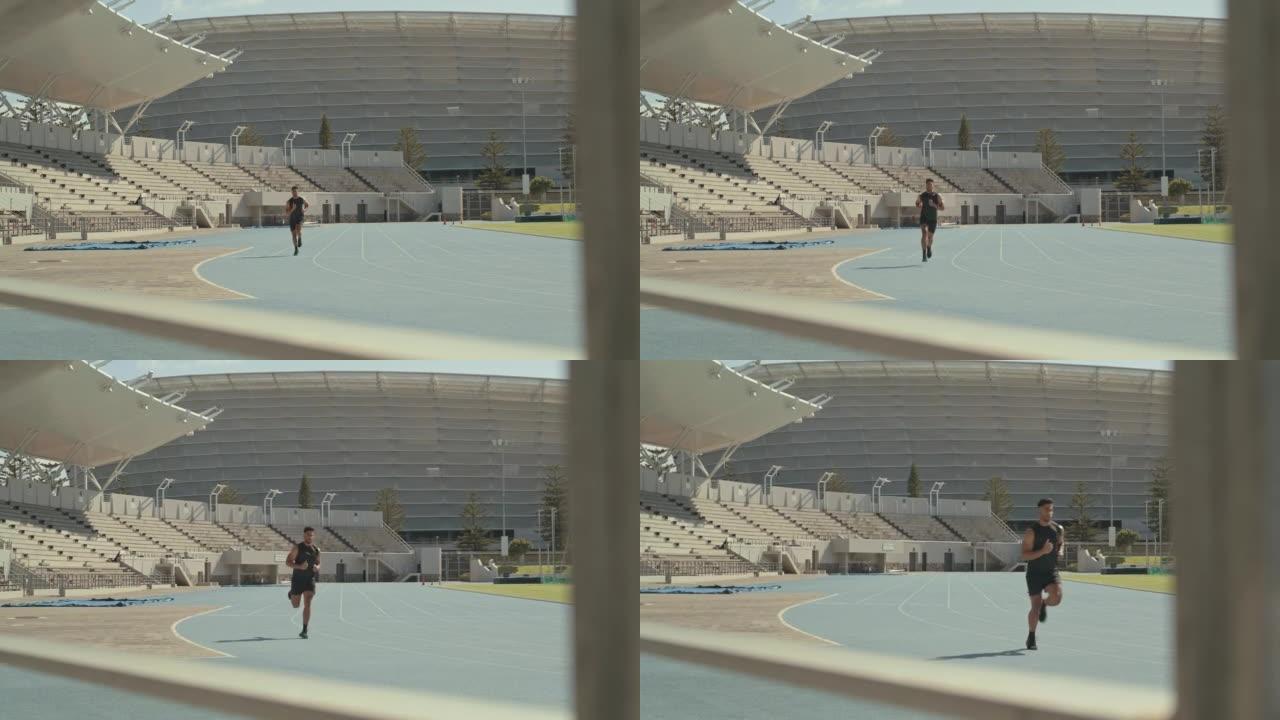一名男运动员在赛道上训练的4k录像