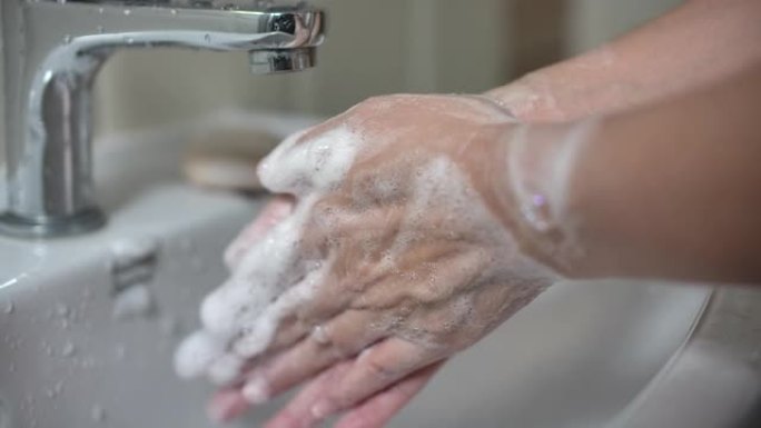 妇女洗手升格慢动作慢镜头五步洗手法特写素