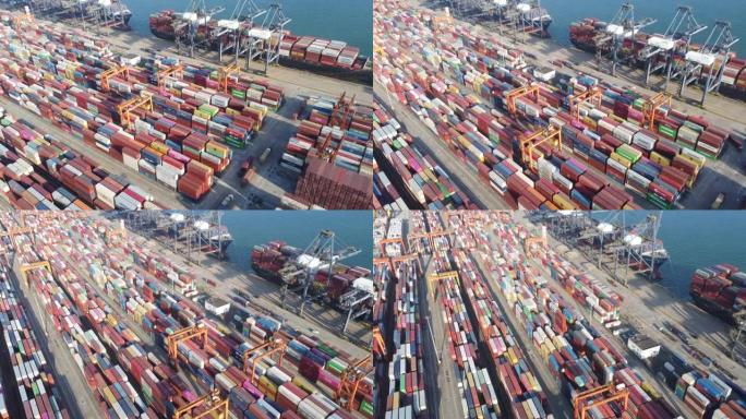 无人机鸟瞰深圳盐田港国际集装箱码头的繁忙景象