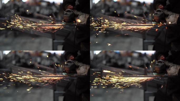 电焊焊接钢火花四溅切割焊接工人