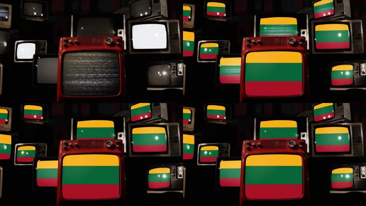 立陶宛国旗和老式电视。4k分辨率。