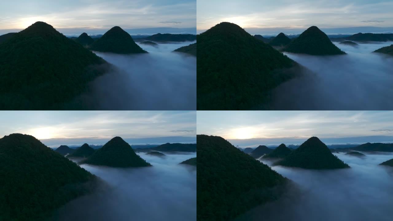 山晨雾云鸟瞰图高山峰山脉连绵秋天