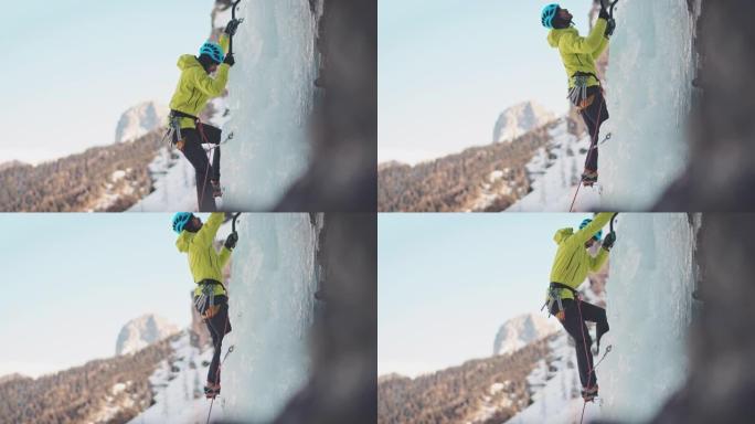 在瀑布上爬冰专业娱乐项目探险