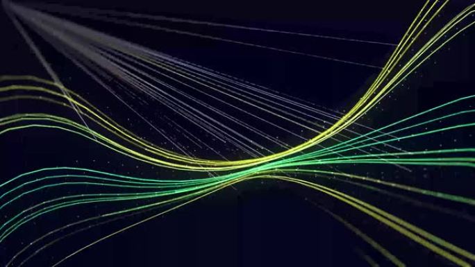 带有五颜六色的灯光轨迹的抽象背景。面向技术概念的未来动态数据流。