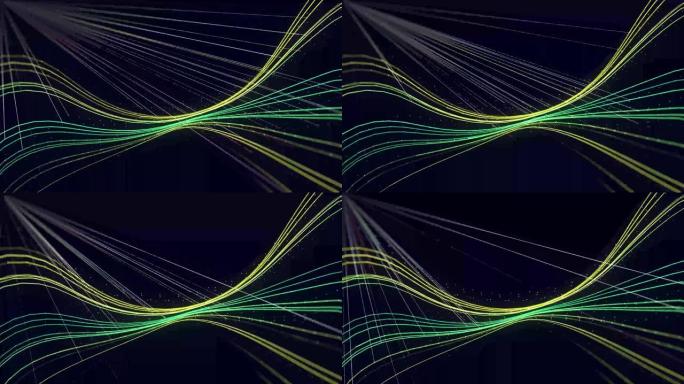 带有五颜六色的灯光轨迹的抽象背景。面向技术概念的未来动态数据流。
