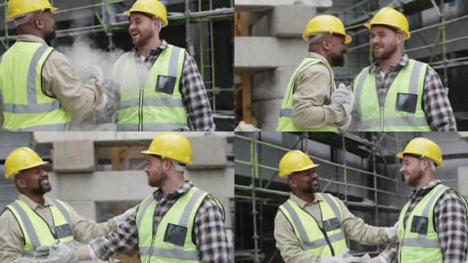 建筑商在建筑工地握手的4k视频片段
