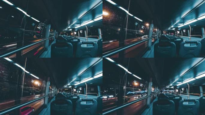 夜间在城市驾驶的T/L POV公交车