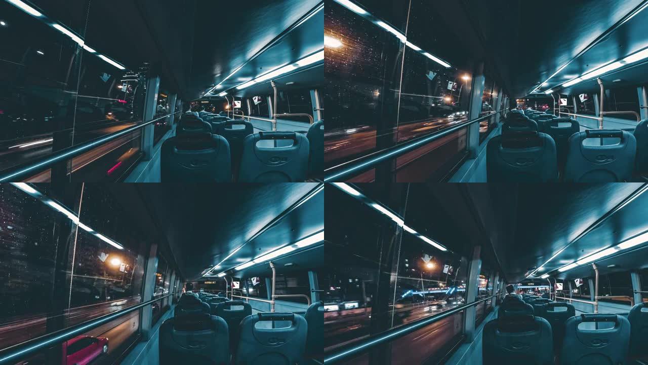 夜间在城市驾驶的T/L POV公交车