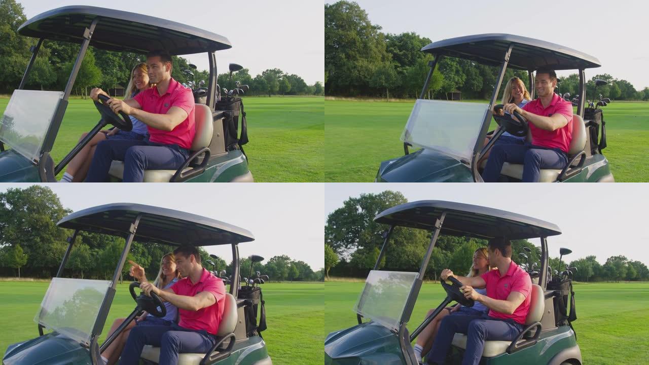 夫妇驾驶越野车一起打高尔夫球
