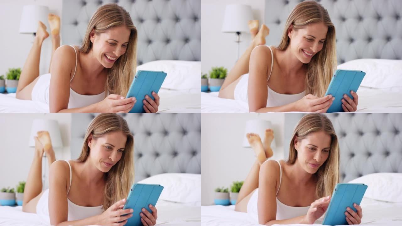 一个美女使用数字平板电脑进行在线购买的4k视频片段