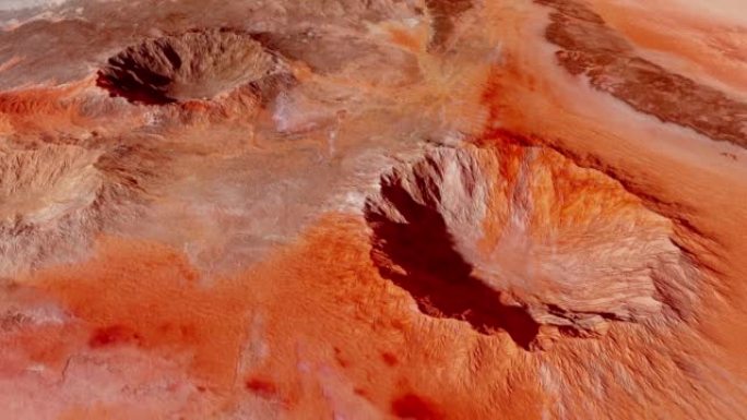 火星行星岩石覆盖表面陨石坑的无人机镜头