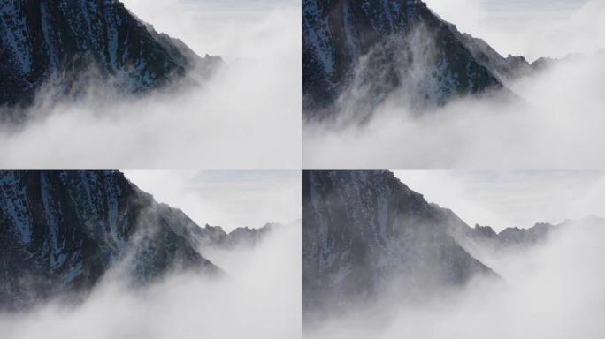 山间山谷中漂浮的薄雾