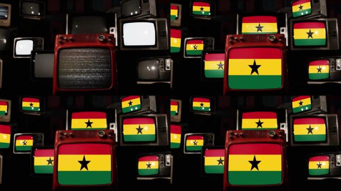 加纳国旗和老式电视。4k分辨率。
