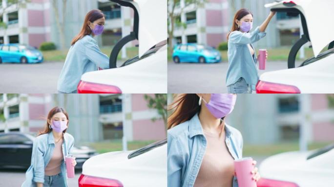 女人把包放在行李箱里