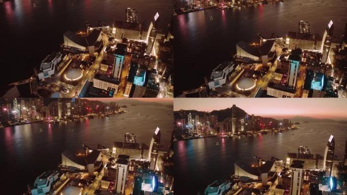 从天空看黄昏的香港城市景观