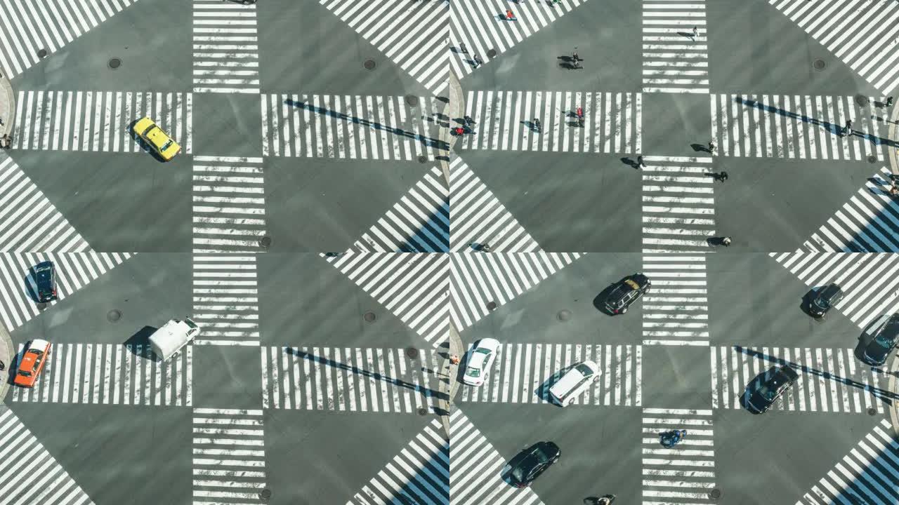 日本东京市人行人和汽车人群立交桥的延时俯视图