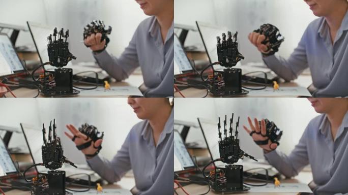 研究实验室中的工程师开发工程师的机器人手臂