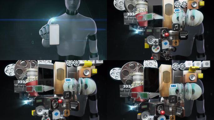 机器人，机器人触摸娱乐智能手机应用程序，爆炸各种娱乐内容，4k动画。2。