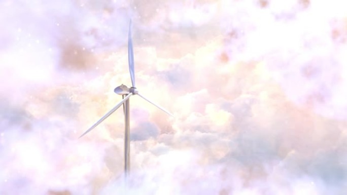在奇妙美丽的轻云中的风力涡轮机。