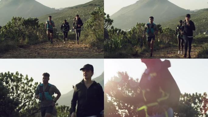 三人出山跑步的4k录像