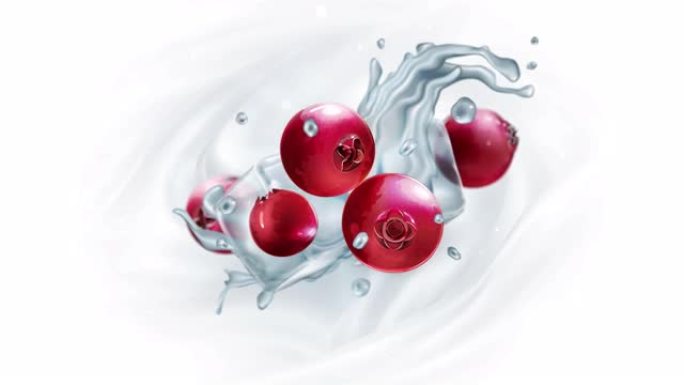小红莓配冰块和水滴。