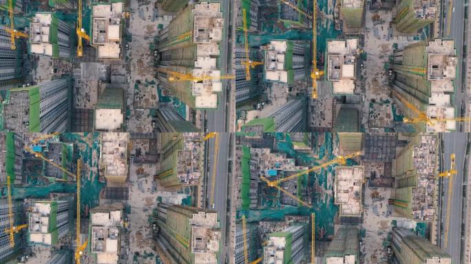 鸟瞰图施工现场工地俯拍施工工地城市建设