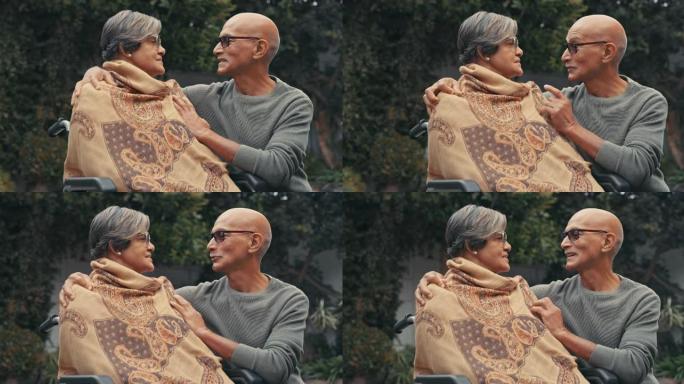 一对老年夫妇在花园里度过的4k视频片段