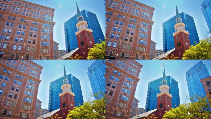 古老而现代。教堂、住宅楼和金融楼。波士顿