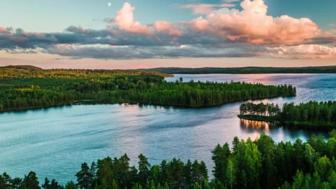 瑞典有湖泊和森林的荒野-空中射击