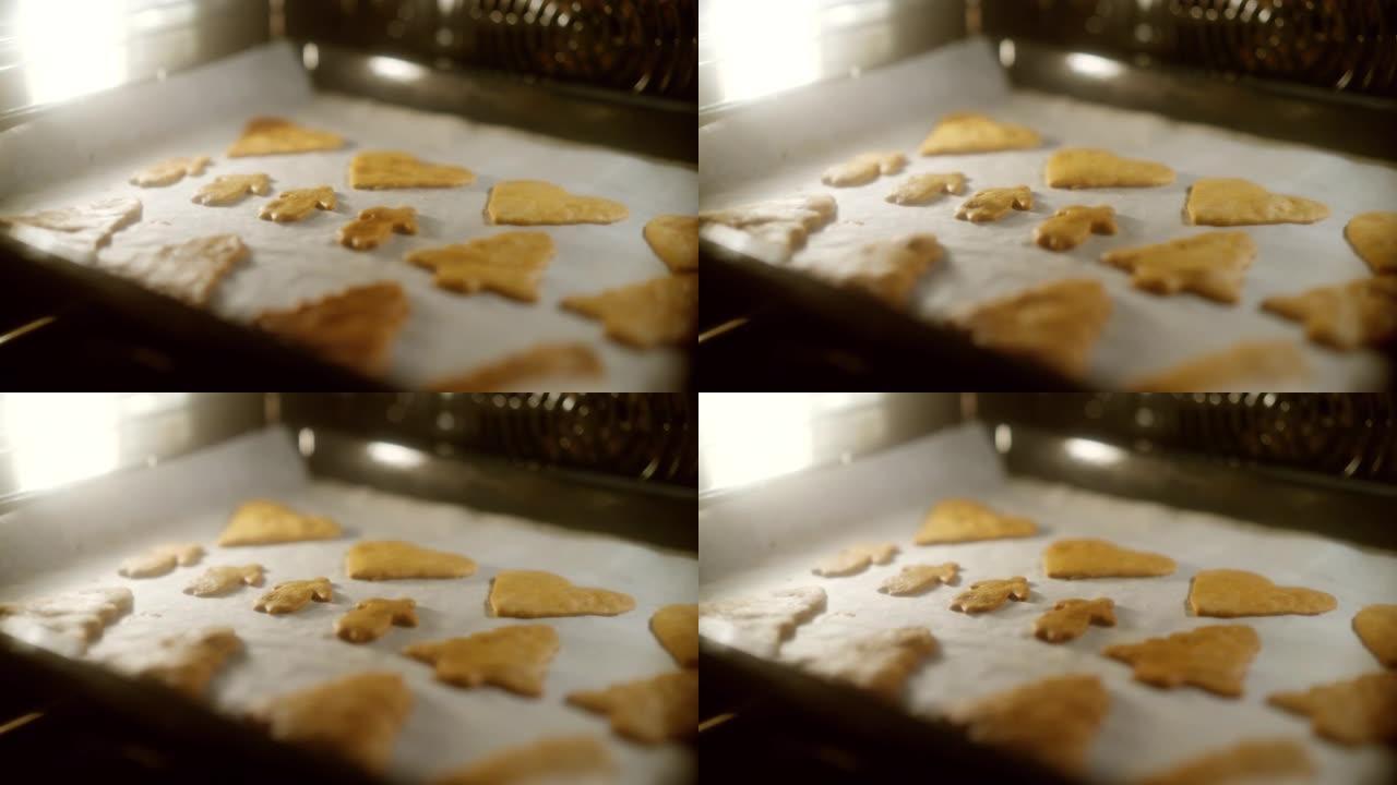 在烤箱中烘烤的姜饼饼干的时间流逝