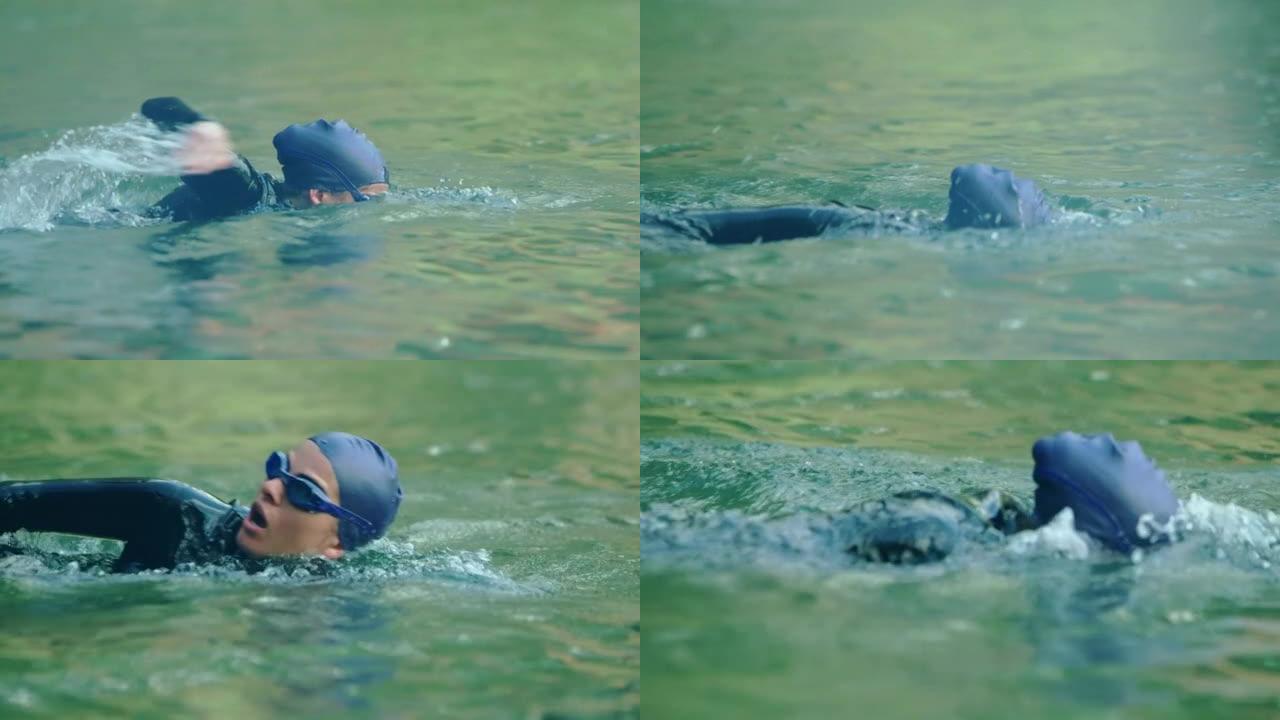 女人在湖里游泳极限冲浪水上运动员海上运动