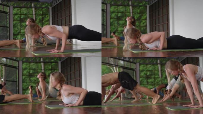 瑜伽课外国人练瑜伽视频素材