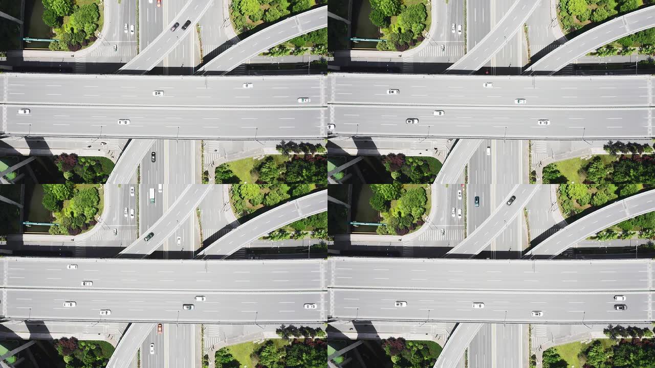 公路路口的鸟瞰图四通八达便捷交通高架桥