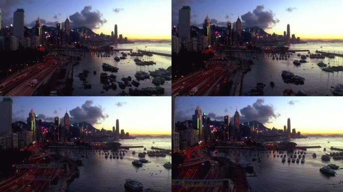 香港的夜景建筑风格水岸城市沿岸建设