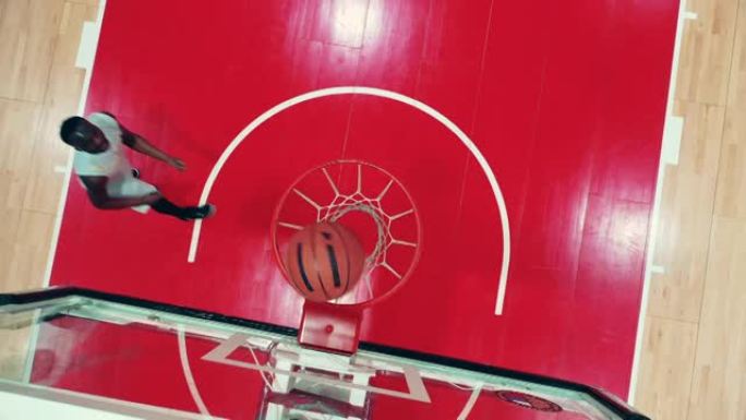 篮球在运动员练习中得分的俯视图