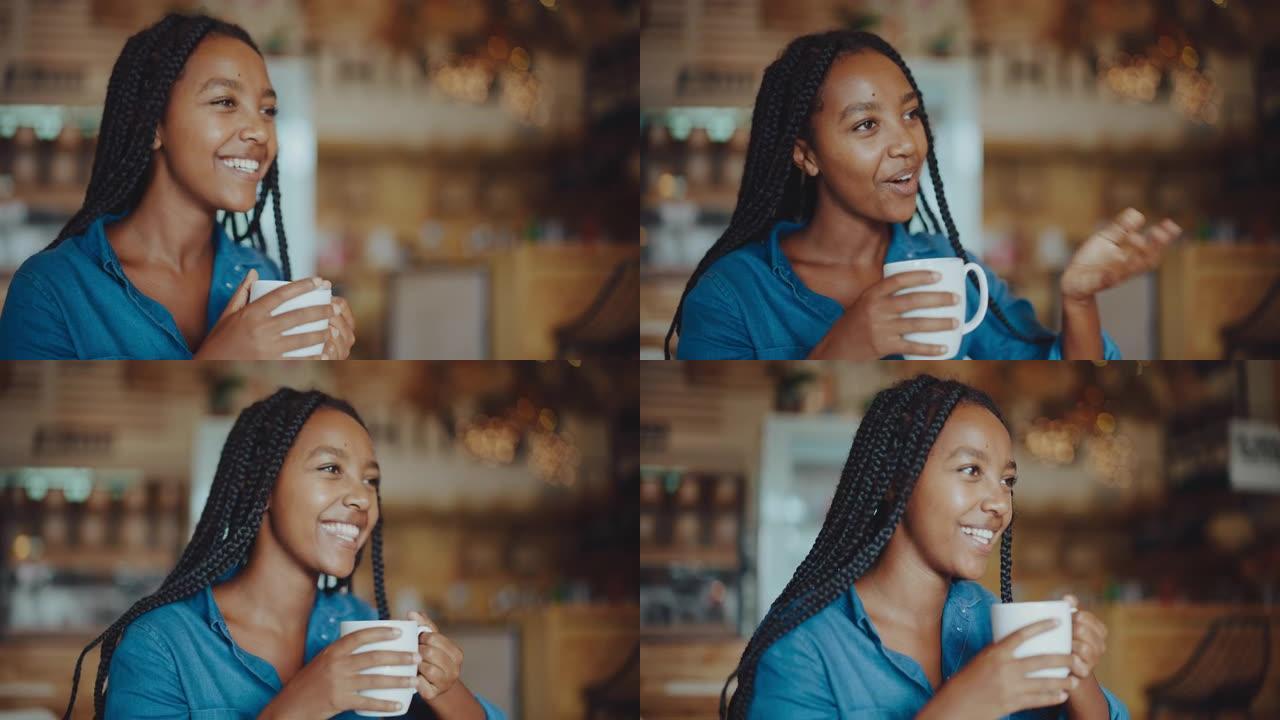女人在咖啡店放松宣传片实拍视频素材