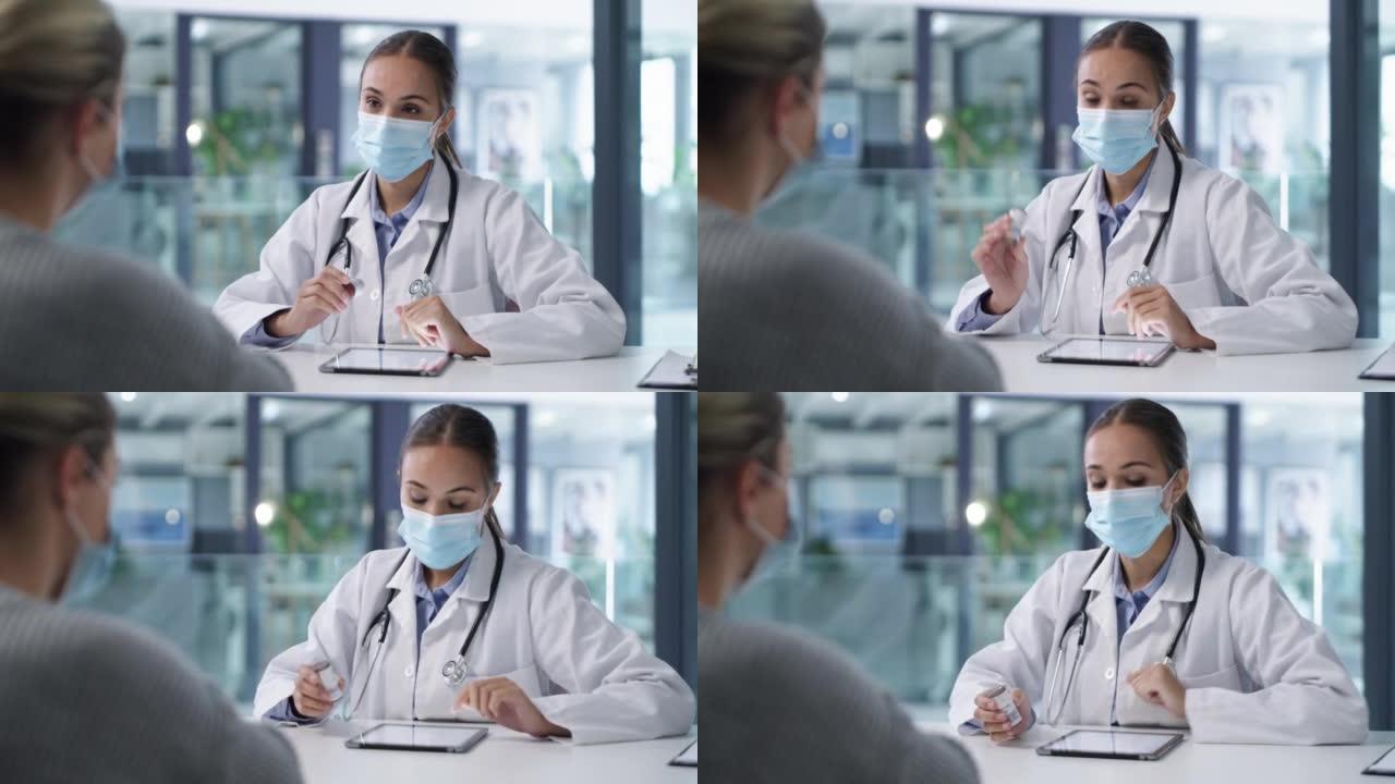 医生戴口罩给病人开药的4k录像