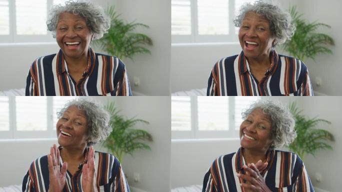 非裔美国高级女性在镜头前微笑的动画